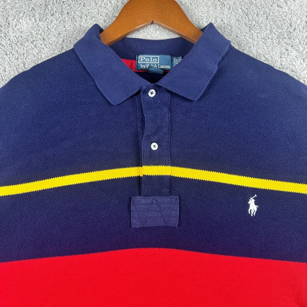 Polo Ralph Lauren‎ Mens 2XLT Tall Navy Blue Red Colorblock Pique Polo Shirt